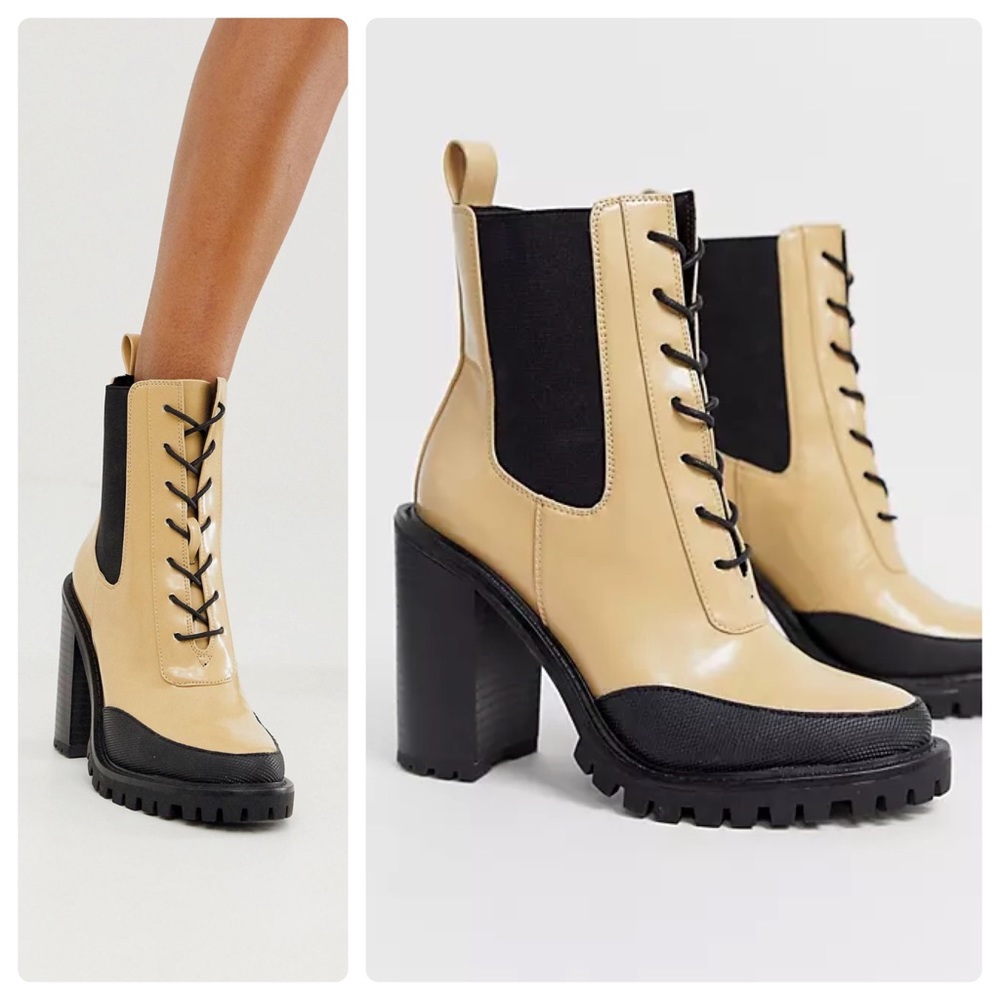 ASOS DESIGN Ellen Chunky Lace Up Boots in Beige